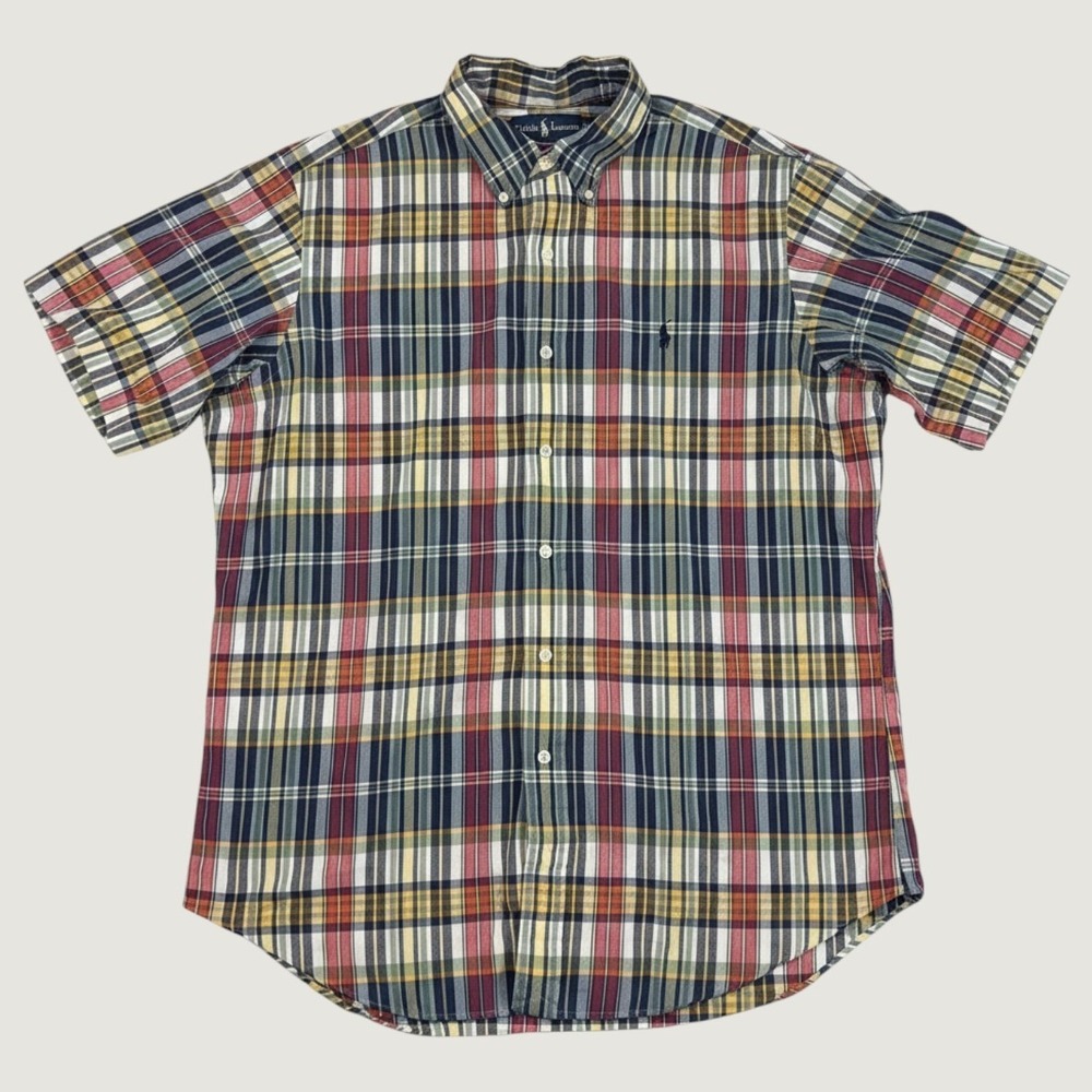 Ralph Lauren Plaid Short Sleeve Button Down Shirt Colorful Mens Size Large